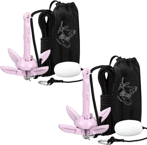 Vista 26 de Lounsweer Paquete de 2 anclajes de kayak marino de 1.5/3.5 libras, kit de anclaje plegable para barco, kayak, pesca, accesorios para botes pequeños