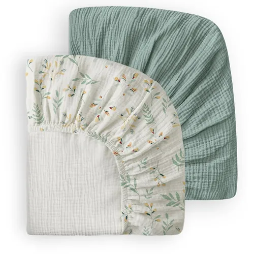 Vista 25 de Blissful Diary Muslin Crib Sheets, 2 Pack, Beige Gingham & Brown Gingham fitted for 52''x28'' crib mattress, soft and breathable cotton, boho