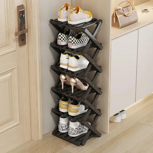 Vista 12 de Zapatero Pequeño, Organizador de Zapatos Plegable Portátil de 3 Niveles, Sin Instalación, Mini Zapatero Independiente para Acampar, Pasillos