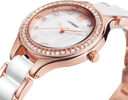 Vista 5 de SINOBI Relojes analógicos de cuarzo para mujer, pulsera de diamantes para mujer, reloj impermeable para mujer, 9581-oro, Relojes de cuarzo