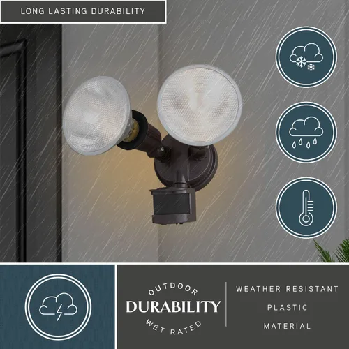 Vista 6 de VAXCEL Luz de inundación de seguridad para exteriores del atardecer al amanecer con sensor de movimiento de bronce, 2 cabezales de luz ajustables, 4