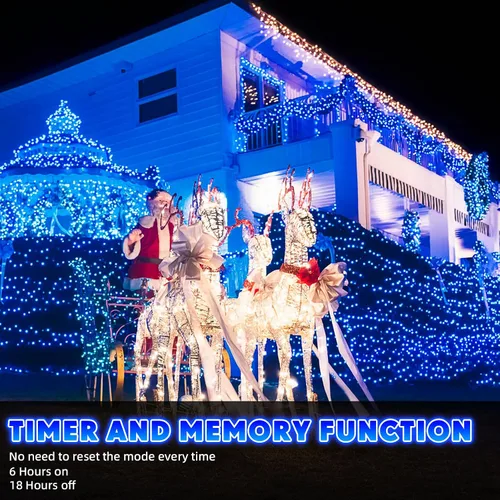Vista 5 de Aurelema 640 luces LED de Navidad para exteriores, extra largas, 8 modos, impermeables, con 120 gotas, guirnalda de luces colgantes con control