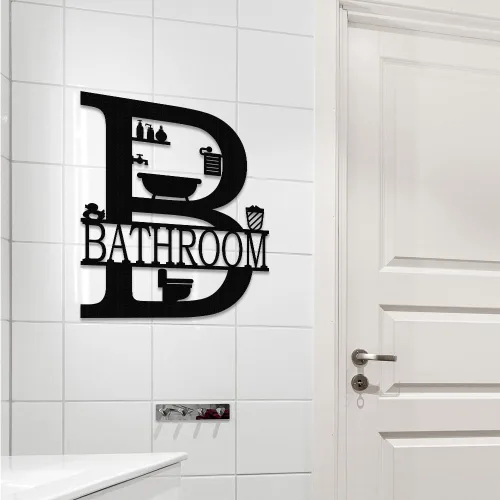 Vista 2 de XORT - Decoración de pared de baño de metal, arte de pared de baño de metal, divertido letrero de baño para decoración moderna para colgar