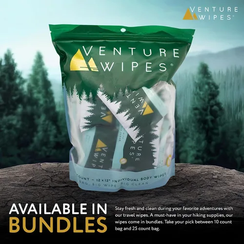 Vista 2 de Venture Wipes Toallitas corporales de aceite de árbol de té, toallitas de aventura para adultos, limpieza biodegradable con aloe y vitamina E