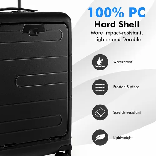 Vista 3 de S AFSTAR Safstar - Equipaje de 20 pulgadas, equipaje de mano de aluminio con bloqueo TSA, bolsillo frontal, mango de 4 niveles, puerto de carga USB