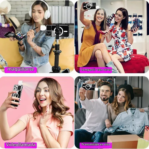Vista 3 de Funda magnética con luz LED para selfie para iPhone 13 Pro Max, recargable, portátil, anillo de luz para selfie, maquillaje, Tiktok, transmisión