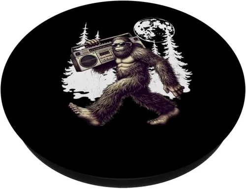 Vista 2 de Funny Retro Bigfoot Boombox 80s Hip Hop Sasquatch Vintage PopSockets Adhesive PopGrip