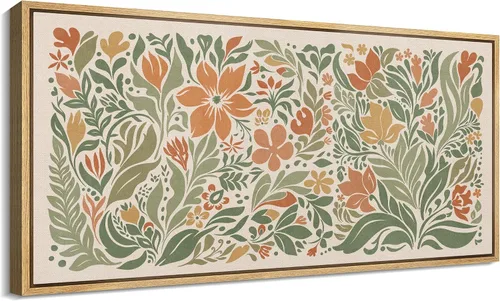 Vista 21 de SIGNFORD Lienzo enmarcado extragrande para pared, diseño de flores silvestres, paisaje, campo escénico con flores florecientes, ilustraciones