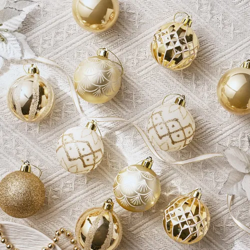 Vista 6 de Valery Madelyn Juego de Adornos Navideños para Árbol de Navidad, 30 Piezas de 5 cm Adornos de Bolas de Navidad Inastillables en Blanco y Oro Oro