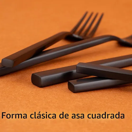 Vista 3 de Alata Cube Black - Juego de cubiertos forjados de acero inoxidable de 20 piezas, servicio para 4 personas, acabado satinado mate, apto