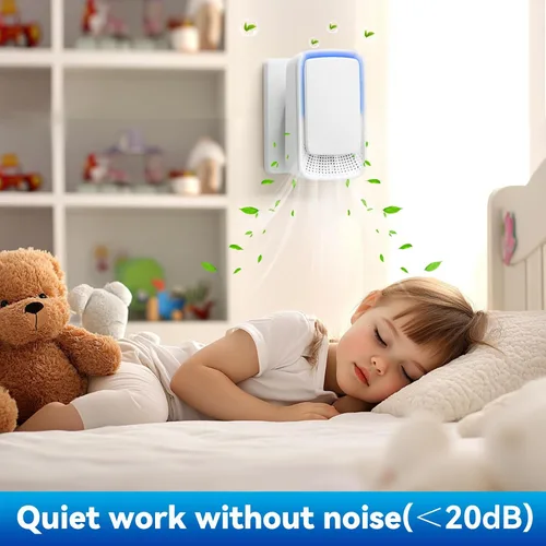 Vista 4 de Purificador de aire enchufable para el hogar, ionizadores de aire de iones negativos, ambientador silencioso para dormitorio, oficina, cocina, mini