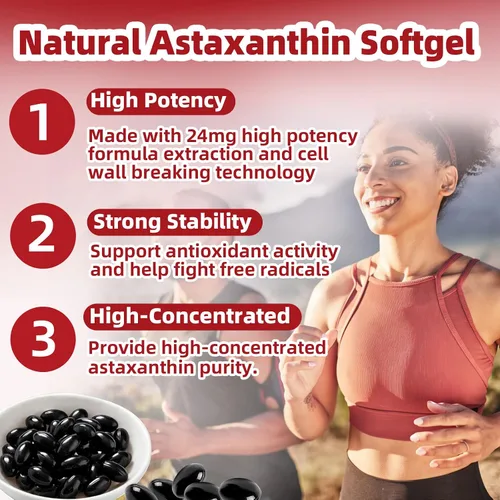 Vista 2 de Astaxantina 24 mg, suplementos antioxidantes de astaxantina premium con aceite MCT, Ashwagandha, apoya los ojos, la piel, inmune, circulación