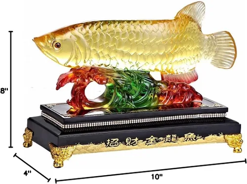 Vista 2 de Figura de gran tamaño de Feng Shui Wealth Arowana (pez dragón dorado) de la suerte, decoración de oficina y sala de estar, mejor para apertura