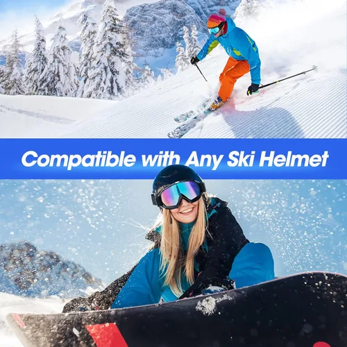 Vista 5 de MAMBAOUT Gafas de esquí de nieve para adultos, gafas de snowboard para jóvenes, adolescentes, hombres y mujeres, gafas de moto de nieve de visión