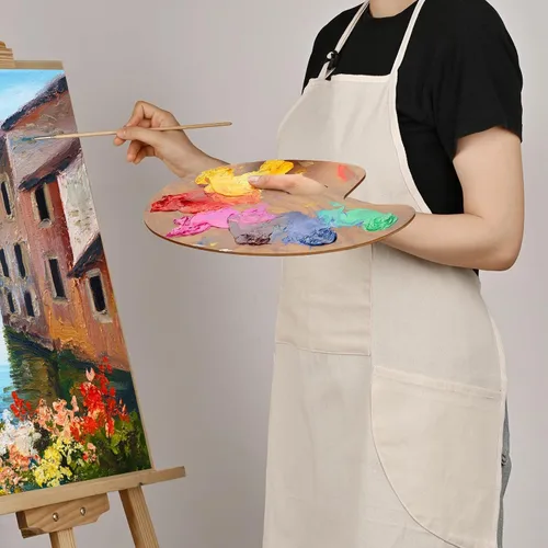 Vista 7 de KEVIN&SASA CRAFTS Delantal de pintura para hombres y mujeres, profesional para pintura acrílica, al óleo y acuarela, con 3 bolsillos, delantal