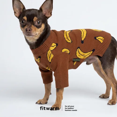 Vista 3 de Fitwarm Suéter de plátano para perro, ropa térmica de invierno para perros pequeños, niños y niñas, atuendo para mascotas, marrón, amarillo, XS