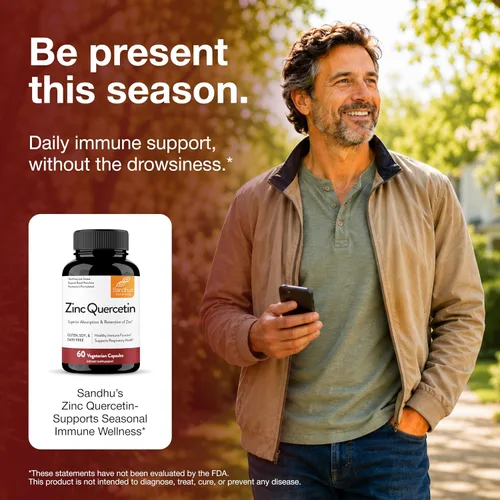 Vista 6 de Sandhu's Zinc Quercetin 60 cápsulas vegetarianas (paquete de 1) Suplementos de zinc de alta absorción para inmunidad y alergia estacional Apoyo
