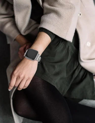 Vista 5 de Minyee Correas de cuero compatibles con Fitbit Versa 2/Fitbit Versa/Versa Lite Band para mujer, correa de cuero delgada elegante con diamantes