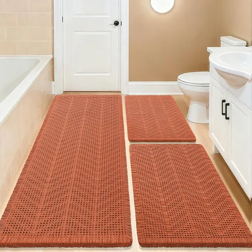Vista 107 de Tapete de baño con diseño de gofre, moderno, bohemio, absorbente, antideslizante, ultrasuave, lavable a máquina, con letra de baño, dormitorio