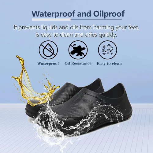 Vista 2 de Zapatos de chef para hombre, zapatos para cocina, zapatos de trabajo antideslizantes para mujer, zuecos cómodos para enfermera, zapatos de cocodrilo
