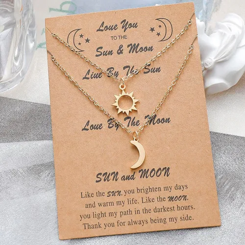 Vista 2 de Collar de acero inoxidable con dije de sol y luna, mejor amiga, para parejas, a juego, amistad, mejores amigos, regalos de joyería para mujeres
