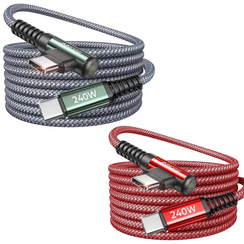 Vista 22 de AINOPE Cable USB C a USB C de 240 W de carga rápida de 1.5 pies, cable de carga rápida tipo C en ángulo recto para iPhone 16 Pro Max Plus, iPhone