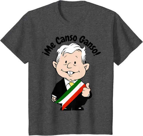 Vista 35 de AMLO Amlito Me Canso Ganso - Camiseta con diseño de dibujos animados mexicanos Gris Oscuro