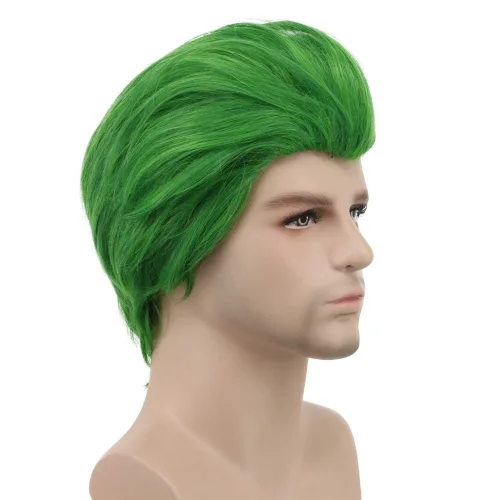 Vista 3 de karlery Peluca verde recta corta para hombres adultos Halloween Cosplay