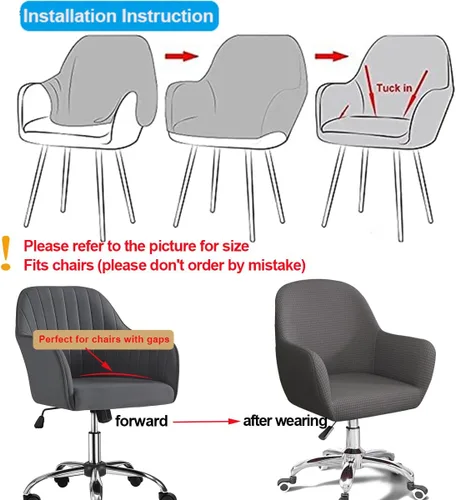 Vista 3 de Funda para silla de computadora de oficina, 2 piezas con brazos giratorios y respaldo curvado, funda para silla de comedor, estilo moderno