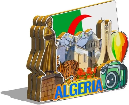 Vista 2 de Argelia Argelia imán de nevera de madera 3D hitos de viaje coleccionables recuerdos decoración hecha a mano -704