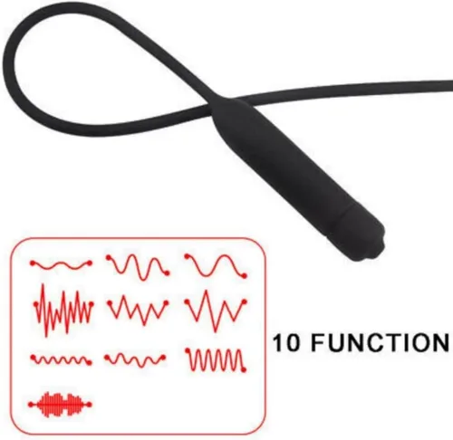 Vista 5 de Tapón uretral de silicona vibratorio con sonidos uretrales para el pene, dilatador masculino para masturbación uretral, negro (4.3 in)