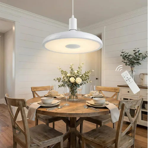 Vista 7 de Lámpara de techo impermeable mejorada con música LED con altavoz Bluetooth, certificado FCC UL1598, luz cambiante de color de 18 W con control