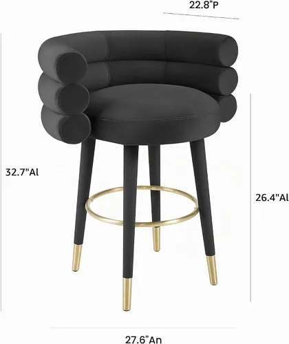 Vista 6 de Tov Furniture Betty - Taburete tapizado de terciopelo con patas de punta dorada (negro)
