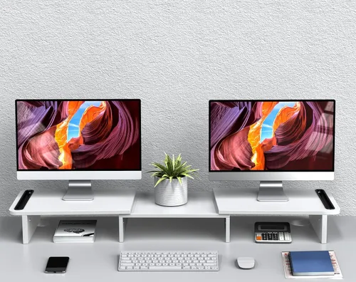 Vista 7 de Zimilar Paquete de 2 soportes elevadores de altura ajustable para monitor con cajón doble de madera