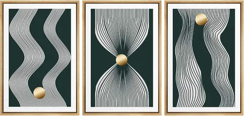 Vista 23 de SIGNLEADER Lienzo enmarcado para pared, juego de arte abstracto geométrico verde esmeralda, arte moderno geométrico zen de mediados de siglo