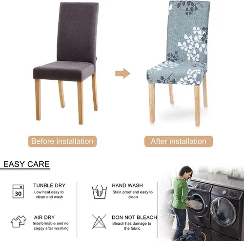 Vista 6 de SearchI - Juego de 6 fundas protectoras para sillas Parson de comedor, de elastano, súper ajuste, elástico, extraíble y lavable, para cocina