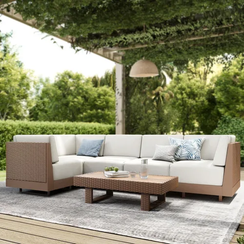Vista 21 de PHI VILLA Juego de muebles seccionales de mimbre para patio, cojines de 8.7 Marrón