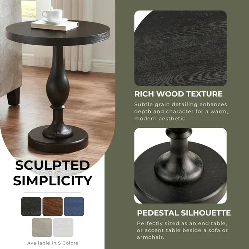 Vista 6 de Roundhill Furniture Solmere - Mesa auxiliar redonda de madera de 22 pulgadas, color negro