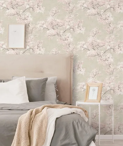 Vista 2 de NextWall Cherry Blossom Grove - Papel tapiz para despegar y pegar (pergamino y rosa)