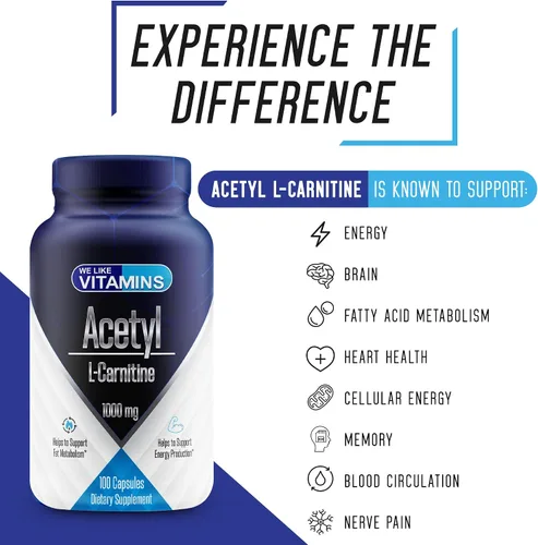Vista 3 de We Like Vitamins Cápsulas de acetil L-carnitina de 1000 mg – 100 cápsulas vegetales fáciles de tragar – El suplemento de acetil l carnitina ayuda a