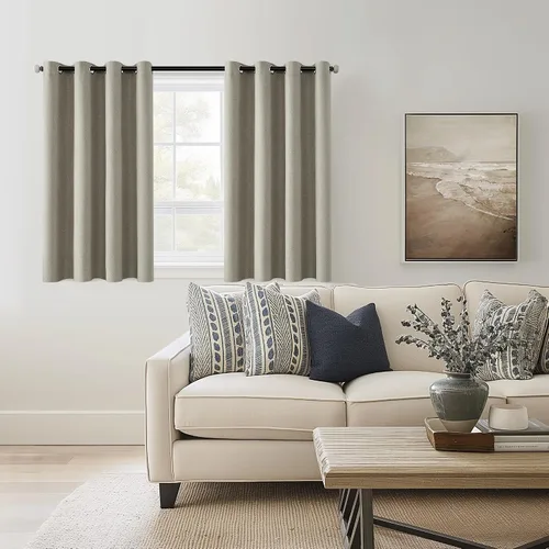 Vista 16 de ChrisDowa Cortinas 100% Opacas de Abedul Sólido de 45 Pulgadas de Largo, 2 Paneles para Dormitorio y Sala de Estar, Estilo Granja Oscurecedoras