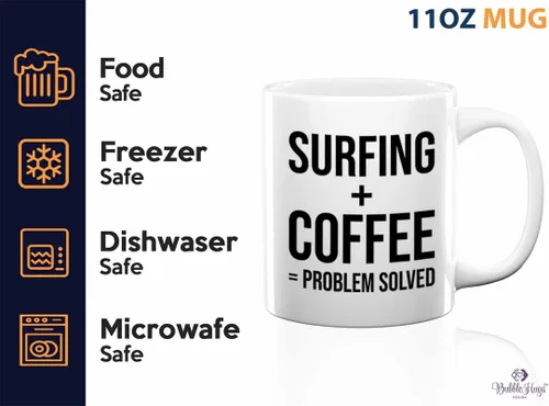 Vista 3 de Adventure - Taza de café de 11 onzas, color blanco, para surfear, tablas de surf, surf, playa, verano, playa, adolescente, amistad
