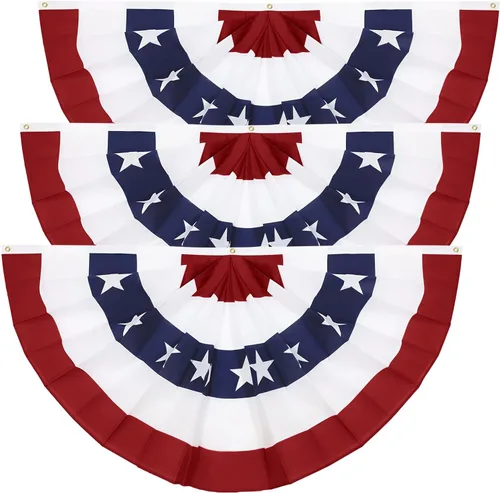 Vista 8 de Bandera de abanico plisada estadounidense de 3 x 6 pies (juego de 4) – Banderines patrióticos de medio abanico, decoraciones del Día de los Caídos