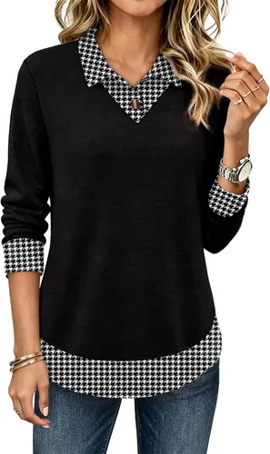 Vista 8 de OFEEFAN Camisas tipo polo de manga larga para mujer, trajes de profesores de otoño