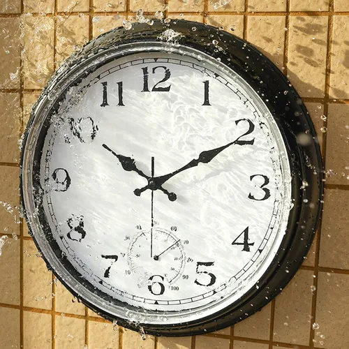 Vista 4 de JoFomp Reloj grande impermeable para exteriores con termómetro – Reloj de pared silencioso de cuarzo sin tictac de 16 pulgadas para patio, hogar