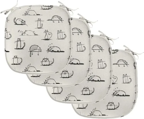 Vista 150 de Lunarable Cojín de asiento para silla de café, siluetas de taza de café expreso con frijoles fuente de cafeína, ilustración de bebidas gourmet