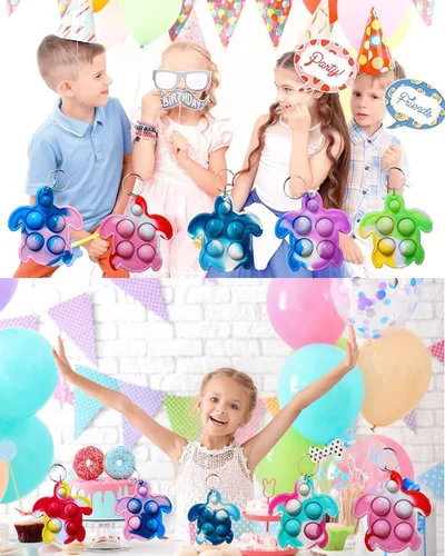 Vista 6 de 30 paquetes de mini llavero de tortuga arcoíris a granel para niños y niñas, regalo de fiesta de verano, regalo para aliviar el estrés, estudiantes