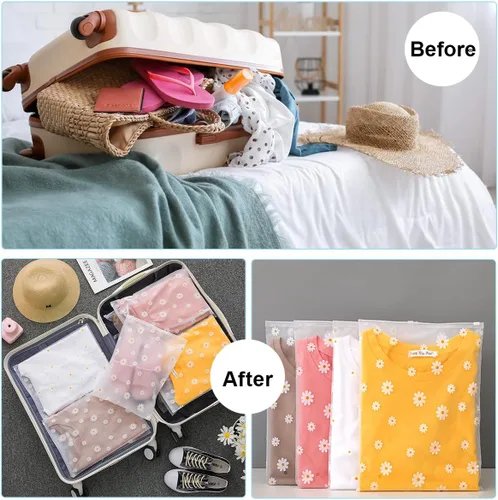 Vista 2 de 30 bolsas de almacenamiento de viaje para ropa, bolsas Ziplock de plástico transparente, 5 tamaños Daisy Pattern, Reusable Zipper Pouches