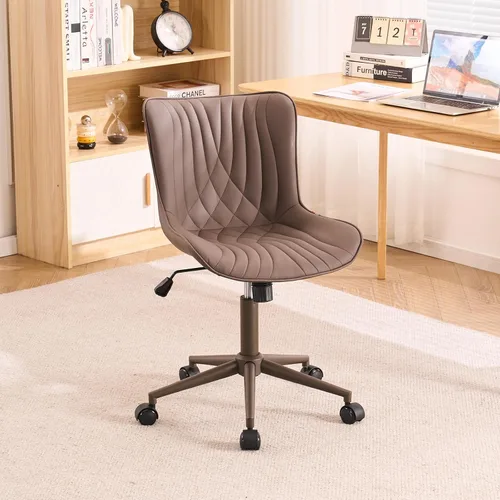 Vista 3 de YOUTASTE Silla de escritorio de oficina sin brazos con ruedas, silla giratoria ajustable, tapizada de piel sintética, soporte ergonómico
