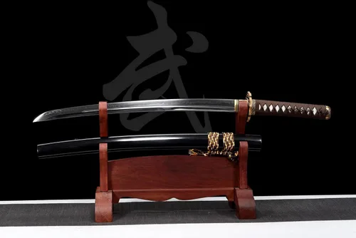 Vista 5 de Dragón Wakizashi Clay Templado T10 Acero Japonés Samurai Espada Unokubi-Zukuri Cuchilla de afeitar afilada